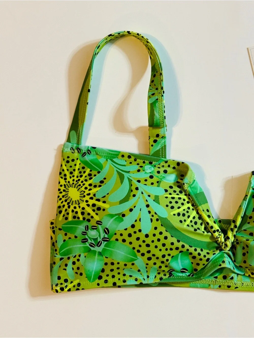Studio Swim Kiwi Elba Bikini Top Green Tropical V Cut Notch Large NWT